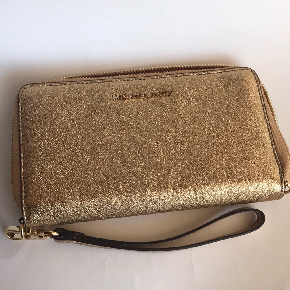 Michael Kors gold wristlet wallet